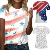 Скслог Блузи За Жени Облечени Обични Плус Големина Американски Знаме Печатени Краток Ракав Туника Кошула Повик Лабава V-Вратот