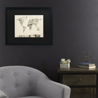 Трговска марка ликовна уметност „Гроздобер разгледници Светска мапа“ Канвас уметност од Мајкл Томпсет