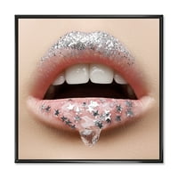 DesignArt „Womanената усни со гел на модерните врамени платно на усните и starsвездите