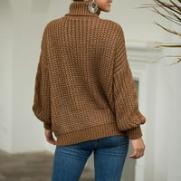 Жени Обичен Пуловер Со Врат Со Долги Ракави Цврсти Лабави Плетени Врвови Од Џемпер Тиеток
