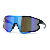 Менс Боја Огледало Аеродинамичен Блок Штит Леќа Пластични Спортски Очила За Сонце Црно Сино Огледало