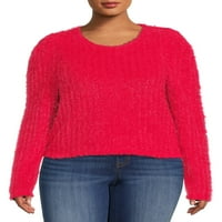 LoveTrend New Yorkенски женски плус големина со големина на пердуви од џемпер од ракав