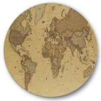DesignArt 'Антички светски мапа III' Гроздобер кружен метал wallид уметност - диск од 29