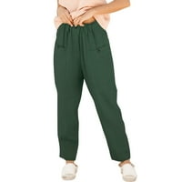 Kali_store потпетици за џемпери жени, женски обични половини со високи половини со широки панталони панталони, панталони зелена,