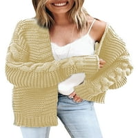 Тенок дечко кардиган џемпери за жени Зимски џемпер палто со долг ракав бучен плетен кардиган цврста боја големина 2xl
