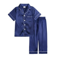 Дете деца пижами мали бебе девојки момчиња пижами поставени сатен свила кратки ракави за спиење PJS копче надолу класични панталони