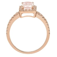 1. КТ брилијантен смарагд исечен јасен симулиран дијамант 18K розово злато ореол солитер со акценти прстен SZ 6