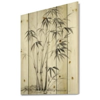 DesignArt 'Гроздобер црно -бел бамбус II' Традиционално печатење на природно бор дрво
