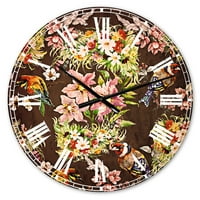 DesignArt 'Шарени птици и цвеќиња Традиционален wallиден часовник