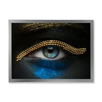 DesignArt „Девојче очи со златен ланец и сина пигмент“ модерен врамен уметнички принт