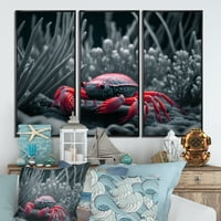 УМЕТНИЧКИ Дизајнарт Црвен Длабок Морски Рак Во Црвена И Црна III Животинска Риба Врамена Платно Ѕид Уметност Печатење - Панели