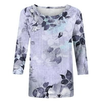 Пунтоко плус големина на дозвола за големина на женски печатени лабави ракави за маици Блуза околу вратот врвови виолетова 4