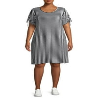 Terra & Sky Women's Plus Size Ruched Shate Relaive Shriped маица фустан