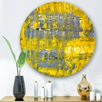 DesignArt 'Grey се среќава со жолтата апстрактна уметност I' модерна метална wallидна уметност - диск од 11