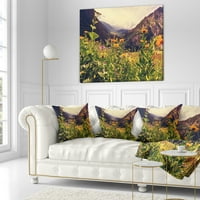 DesignArt зелена планинска ливада со цвеќиња - перница за фрлање цвеќиња - 18x18