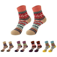 Џули Пар Жени Плетени Чорапи Етнички Стил Шема Средна Цевка Ладно Отпорна Гроздобер Истегнување Плетење Чорапи За Секојдневно